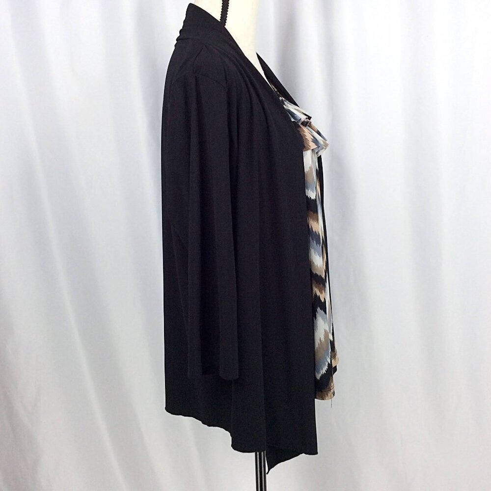 Perception Faux 2 PC Tank Cardigan Top Womens 1X Stretch Short Sleeve Ruffle - Picture 2 of 8